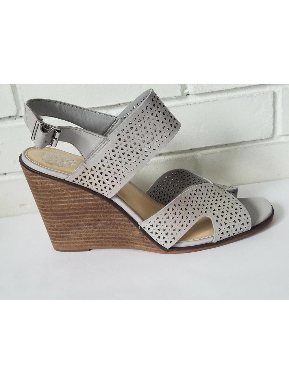 Vince Camuto Perforated Leather Ankle strap Delinda Wedge  Sandals Gray Size 11